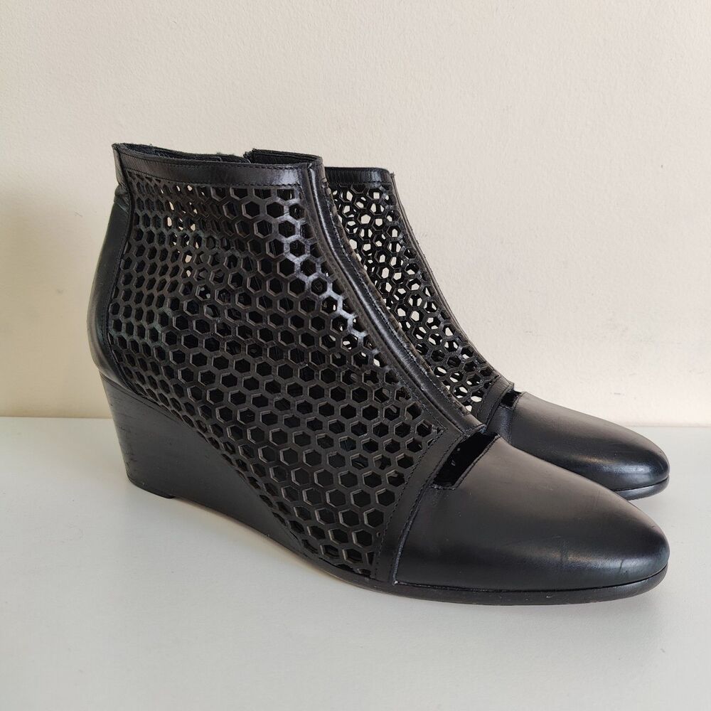 Zero + Maria Cornejo Black Leather Wedge Sandal Boot Size EU 40